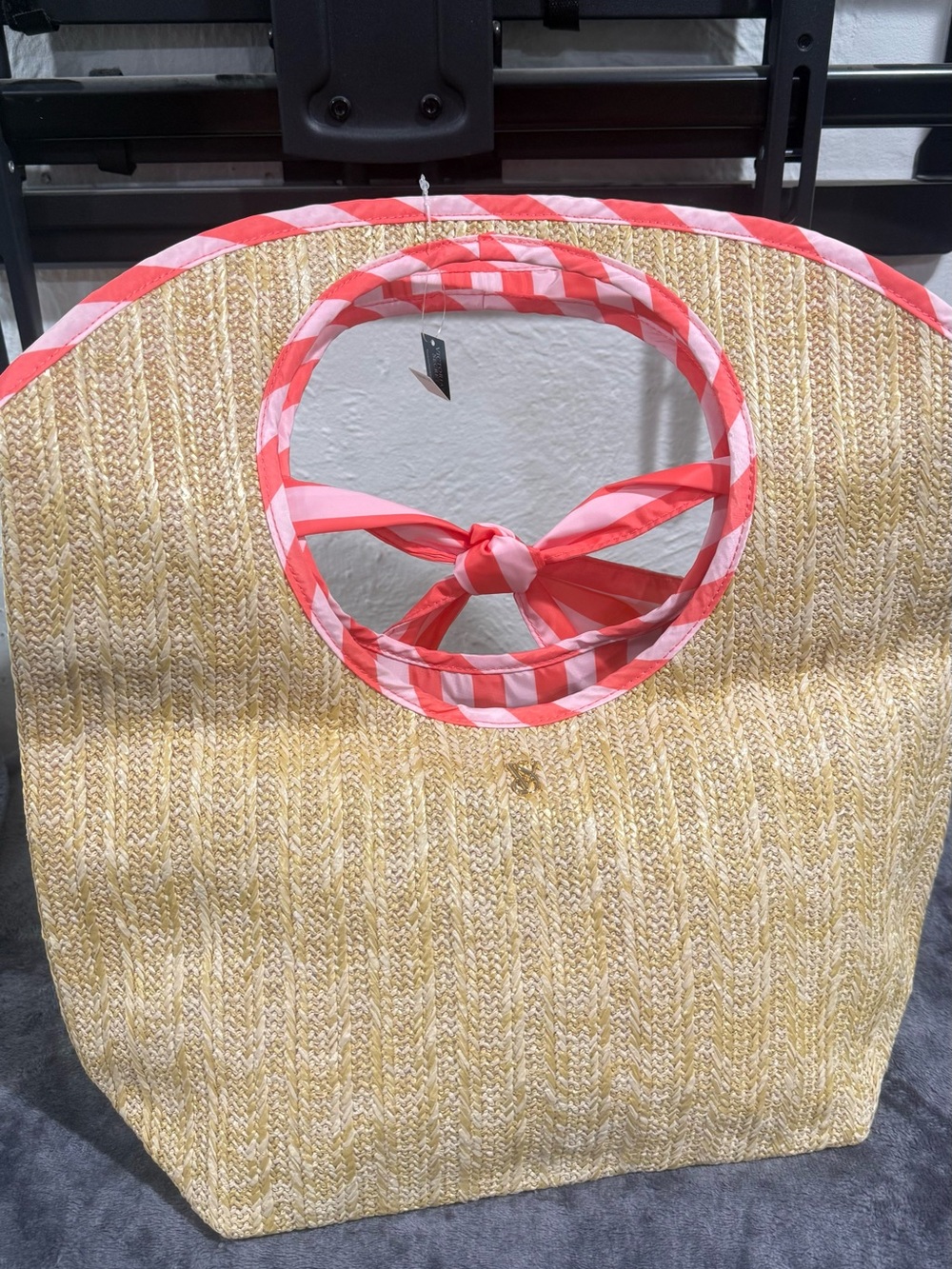 Victoria's Secret Pink and Coral Straw Tote